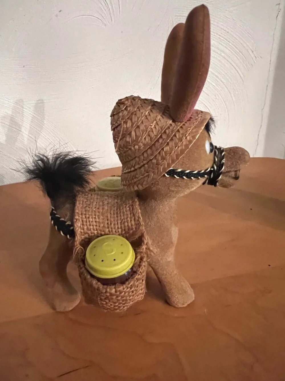 Vintage Flocked Donkey Salt And Pepper Shakers
